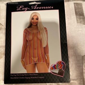 Zig Zag Net Long Sleeve Mini Dress